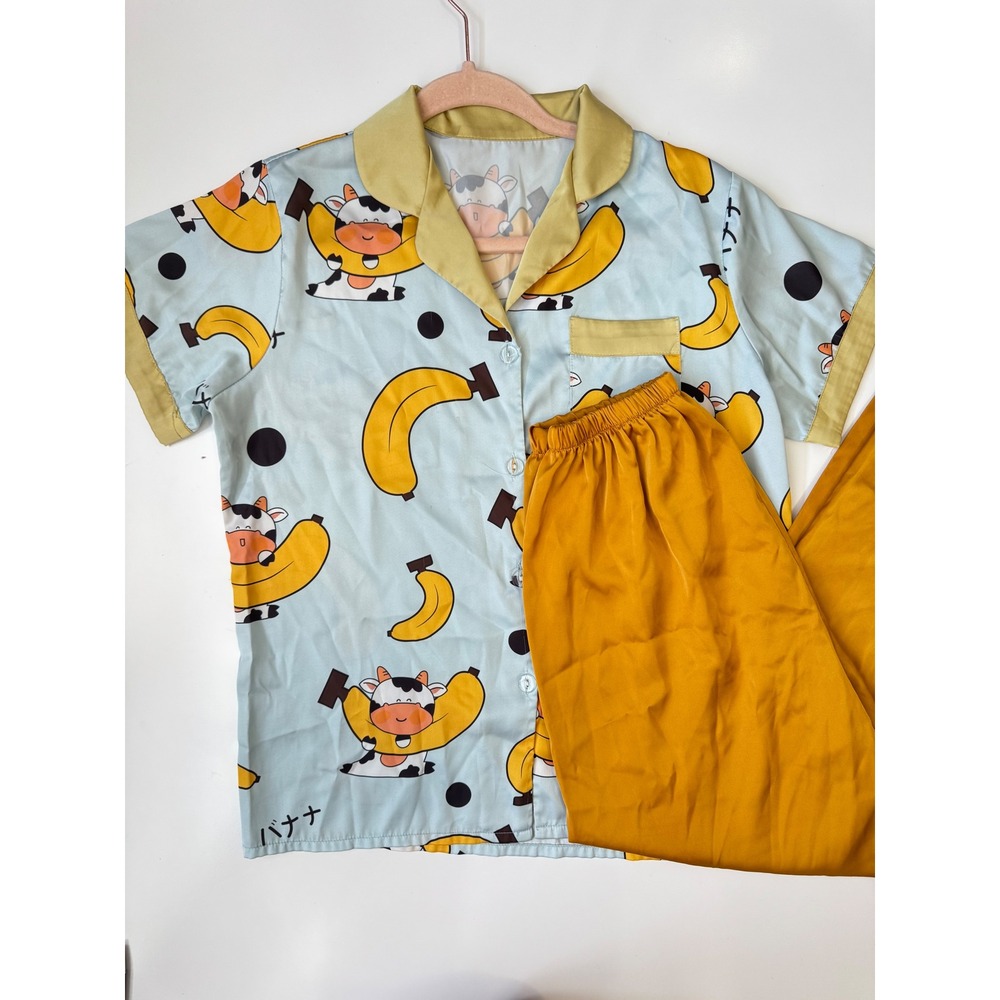 Banana Cow Pajama Set Cute Print Sleepwear‎ Loungewear Pajamas Women's Size S